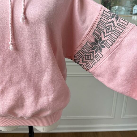 Vintage 80s Boundary Waters Pink Mixed Material Sweatshirt Grey Snowflake M - Picture 3 of 7